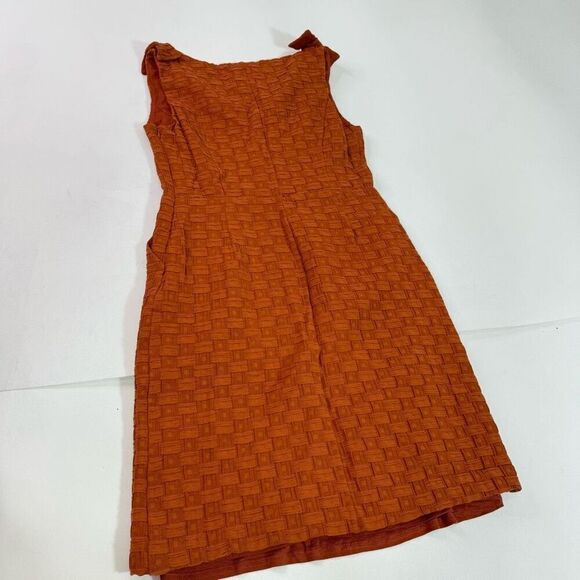 Tabitha Dress Womens 12 Orange Basket Weave Sleeveless Midi Shift V-Neck Country - Picture 9 of 13